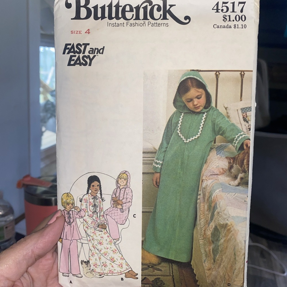Vintage Butterick 4517 Size 4 Robe Nightgown Pajamas Pattern Fast & Easy Uncut
